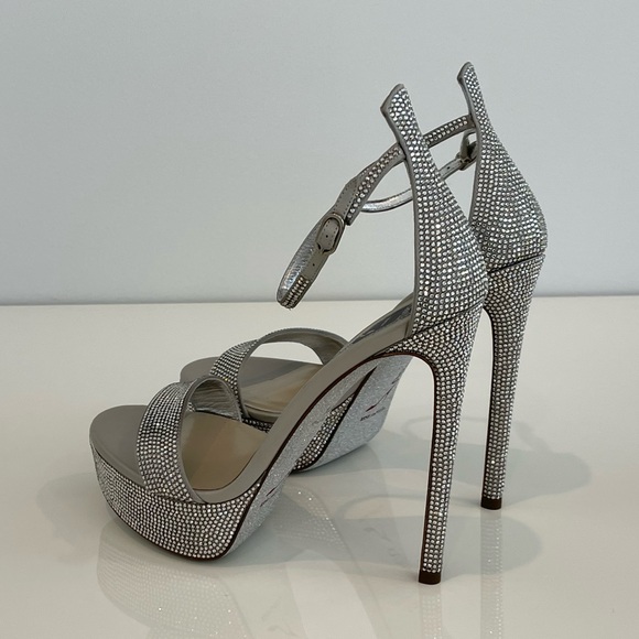 RENE CAOVILLA SILVER CRYSTAL PLATFORM SANDALS SIZE US 7.5 / IT 37.5 NIB! - Picture 5 of 17
